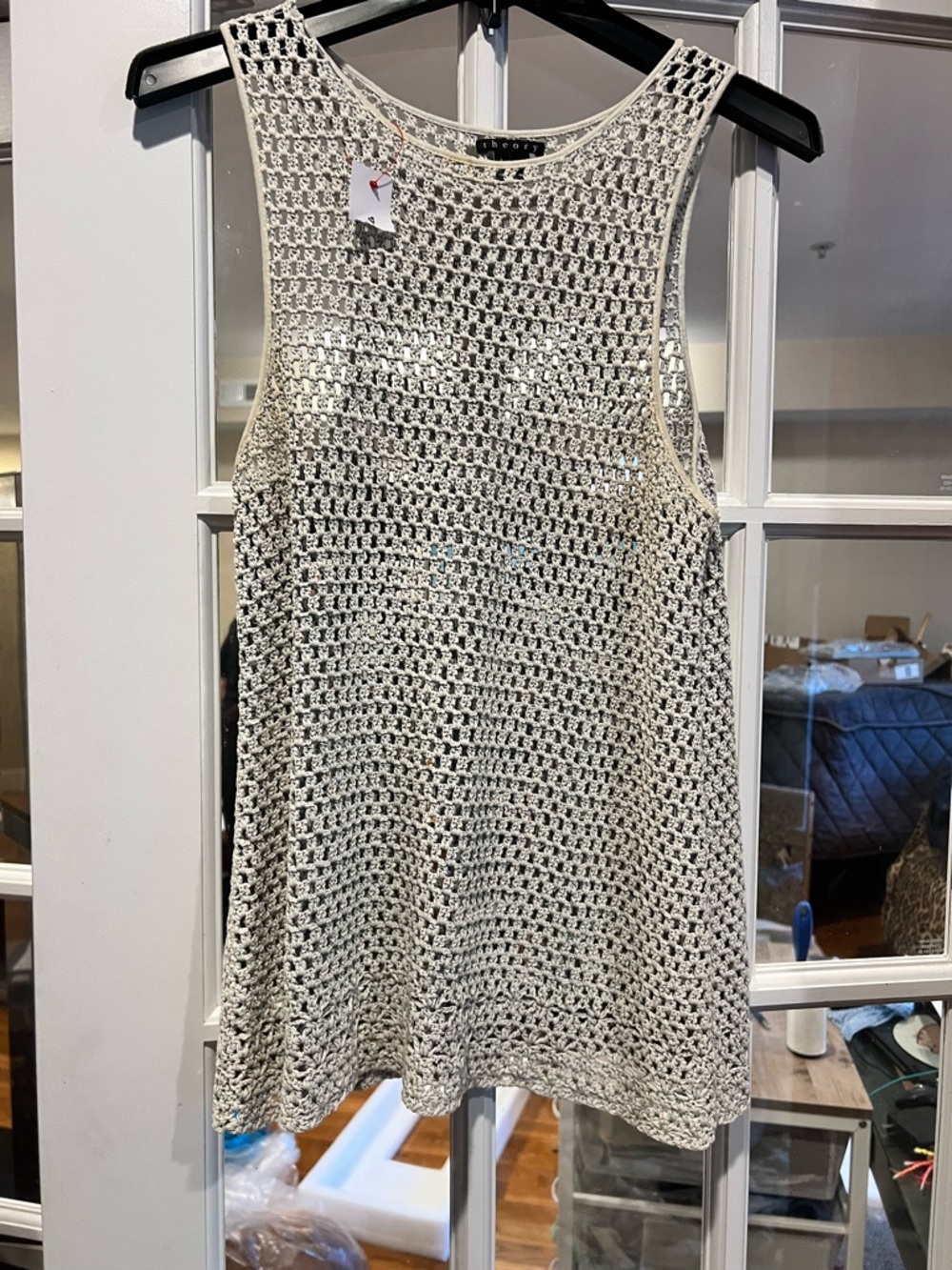 Theory Cream Open-Weave Sleeveless Mini Dress